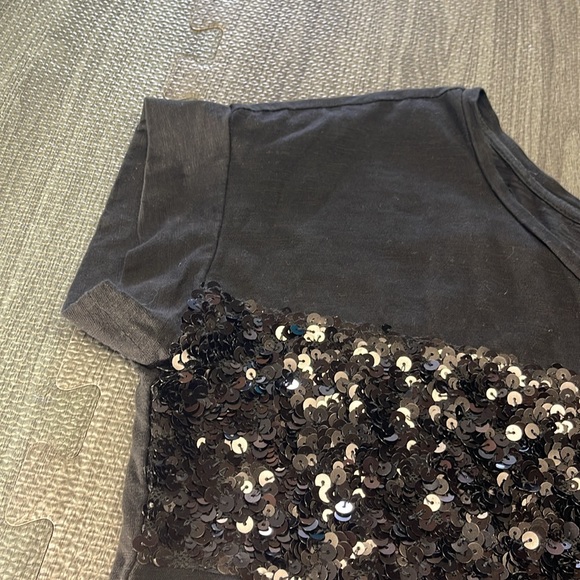 LOFT Black Short Sleeve Tee with Striped Sequin Details - Women’s Size S - Picture 6 of 7